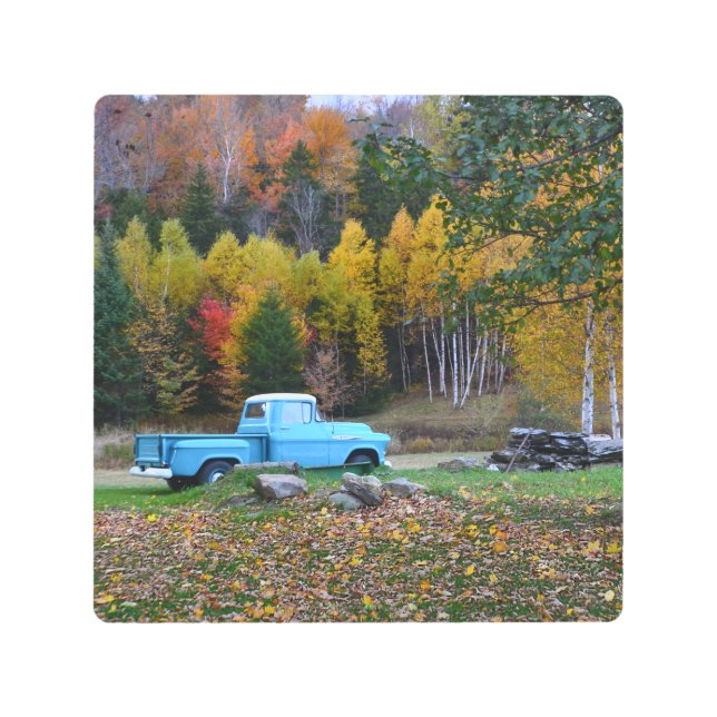 Vintage Blue Truck Metal Print (Front)