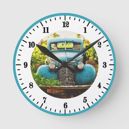 Vintage Blue Truck Round Clock