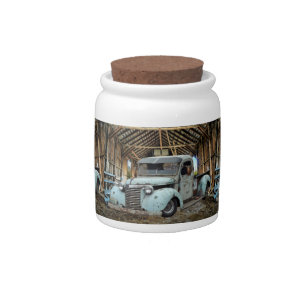 Vintage Blue Truck Rustic Barn Candy Jar