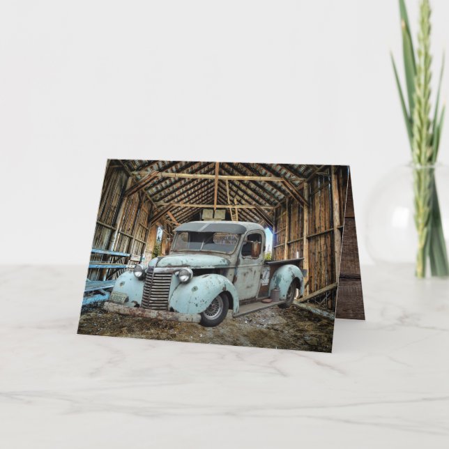 Vintage Blue Truck Rustic Barn Card (Front)