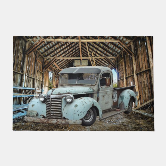 Vintage Blue Truck Rustic Barn Doormat (Front)