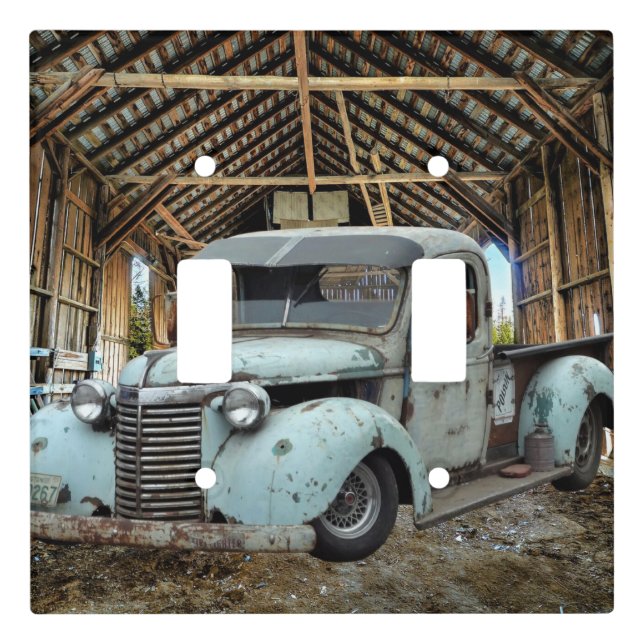 Vintage Blue Truck Rustic Barn Light Switch Cover (Front)