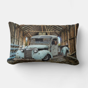 Vintage Blue Truck Rustic Barn Lumbar Pillow