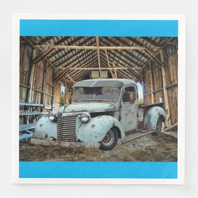 Vintage Blue Truck Rustic Barn Paper Dinner Napkins (Front)