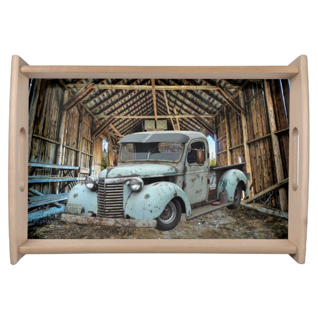 Vintage Blue Truck Rustic Barn Serving Tray (Front)