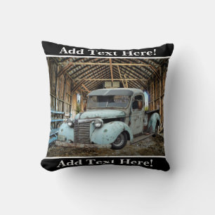 Vintage Blue Truck Rustic Barn Throw Pillow