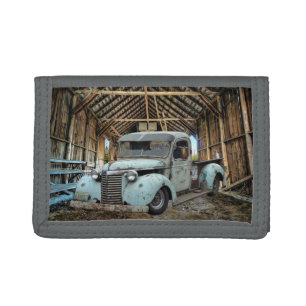 Vintage Blue Truck Rustic Barn Tri-fold Wallet