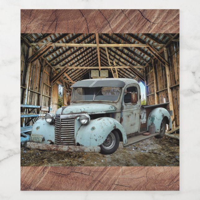 Vintage Blue Truck Rustic Barn Wine Label (Single Label)