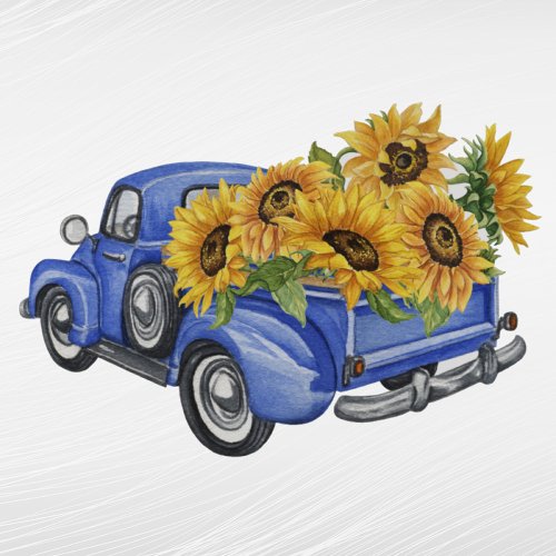 Vintage Blue Truck Sunflowers  Sticker