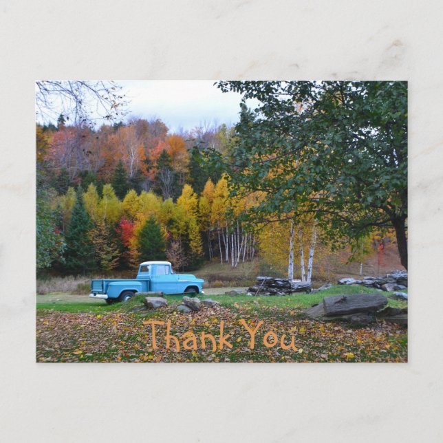 Vintage Blue Truck Thank You Postcard (Front)