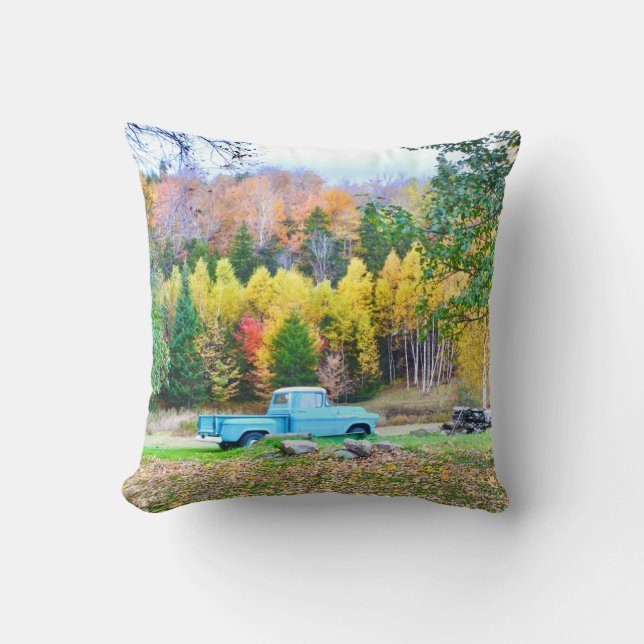 Vintage Blue Truck Throw Pillow (Front)