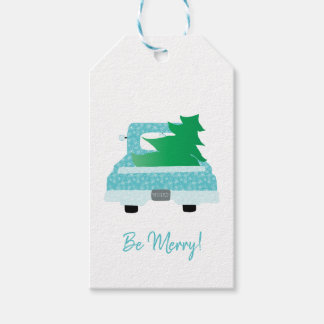 Vintage Blue Truck with Christmas Tree Gift Tags
