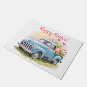 Vintage Blue Truck with Easter Eggs & Tulips Doormat