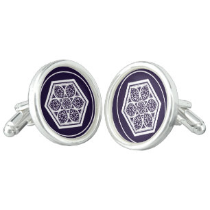 Vintage Blue Turkish Rosette Geometric Graphic Cufflinks
