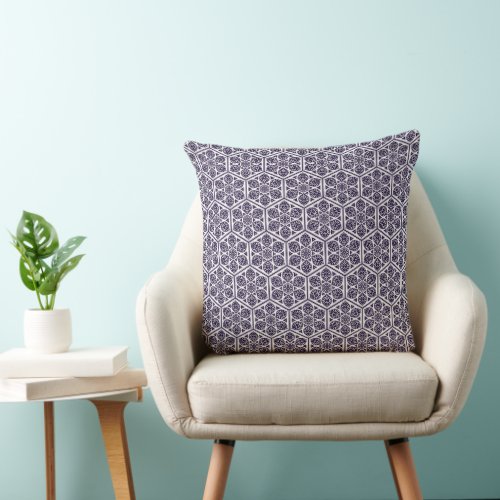 Vintage Blue Turkish Rosette Geometric Vector Art Throw Pillow