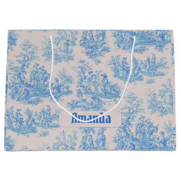 Vintage Blue Turquoise Floral Toile Monogram Large Gift Bag