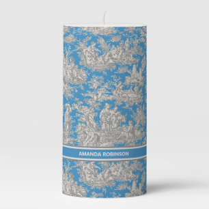 Vintage Blue Turquoise French Toile de Jouy Pillar Candle