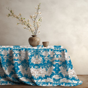 Vintage Blue Turquoise French Toile Monogram Tablecloth