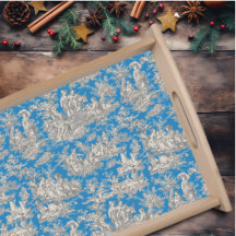 Vintage Blue Turquoise Toile de Jouy French Scene