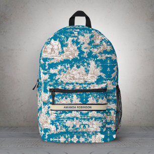 Vintage blue turquoise toile de jouy monogram dopp printed backpack
