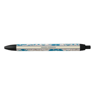 Vintage blue turquoise toile de jouy monogram pen