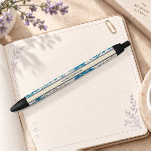 Vintage blue turquoise toile de jouy monogram pen