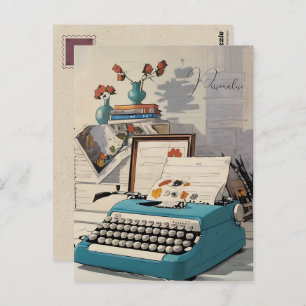 Vintage Blue Typewriter Desk Personal Retro Postcard
