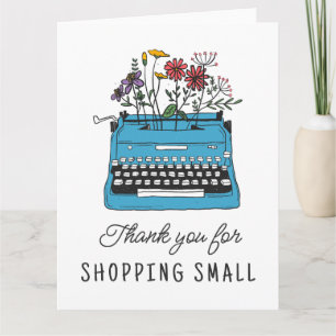 Vintage Blue Typewriter Thank You Shopping Small Card