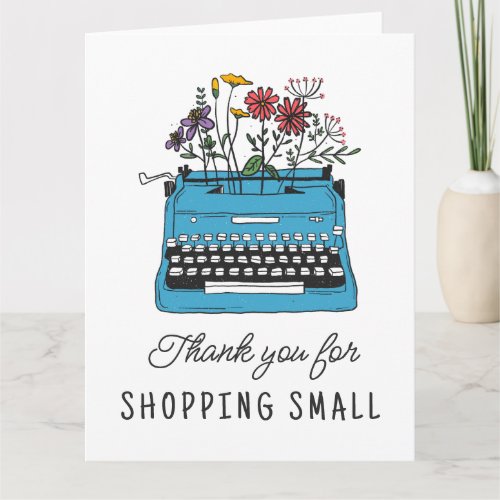 Vintage Blue Typewriter Thank You Shopping Small Card