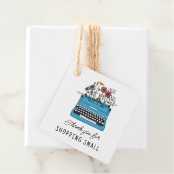 Vintage Blue Typewriter Thank You Shopping Small Favor Tags by lilanab2 at Zazzle