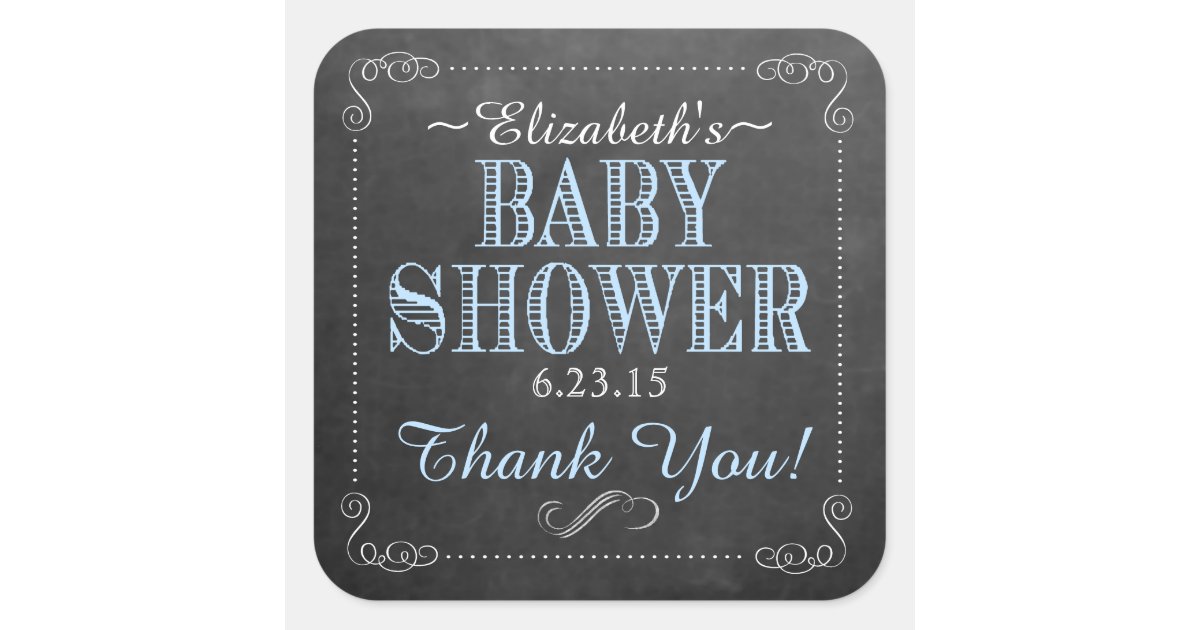 Vintage Blue Typography Baby Shower Square Sticker | Zazzle