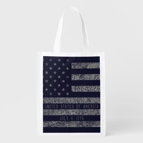 Vintage Blue USA American Flag Distressed Text Grocery Bag
