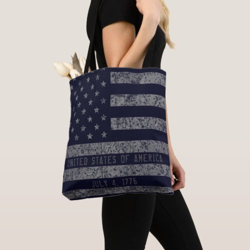 Vintage Blue USA American Flag Distressed Text Tote Bag
