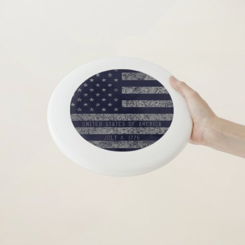 Vintage Blue USA American Flag Distressed Text Wham_O Frisbee