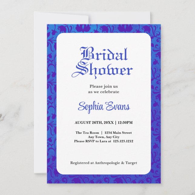 Vintage Blue Victorian White Bridal Shower Invitation (Front)