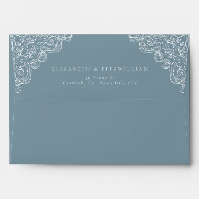 Vintage Blue Vines Ornament Frame Elegant Envelope (Back (Top Flap))