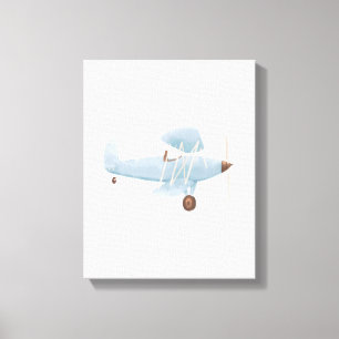 Vintage Blue Watercolor Biplane Canvas Print