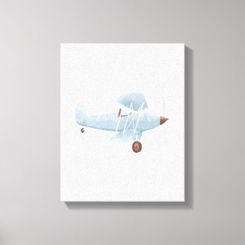 Vintage Blue Watercolor Biplane Canvas Print