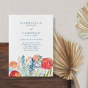 Vintage Blue Watercolor Floral Boho Garden Wedding Invitation