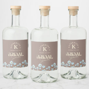 Vintage Blue Watercolor Floral Bridal Shower Liquor Bottle Label