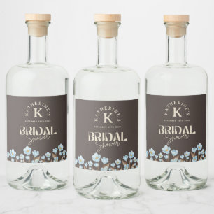 Vintage Blue Watercolor Floral Bridal Shower Liquor Bottle Label