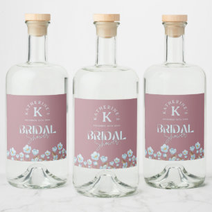 Vintage Blue Watercolor Floral Bridal Shower Liquor Bottle Label
