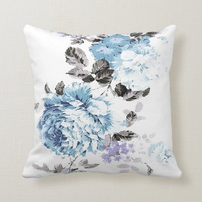 Vintage Blue Watercolor Floral Throw Pillow Zazzle Com