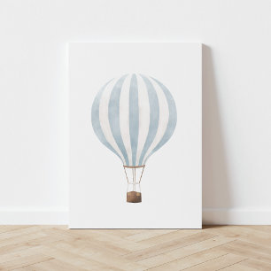 Vintage Blue Watercolor Hot Air Balloon Faux Canvas Print