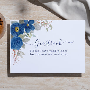 Vintage blue watercolour floral wedding guest book