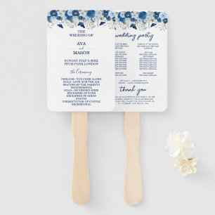 Vintage blue watercolour floral wedding hand fan