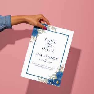 Vintage blue watercolour floral wedding invitation