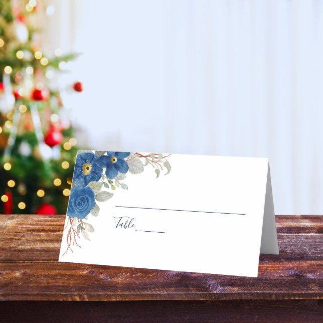 Vintage blue watercolour floral wedding place card (Creator Uploaded)