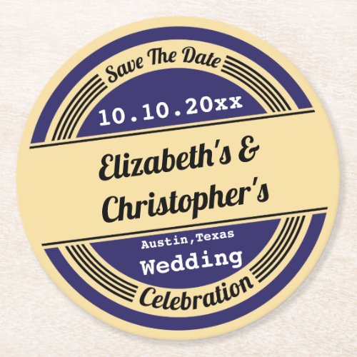 Vintage Blue Wedding Save The Date Coaster