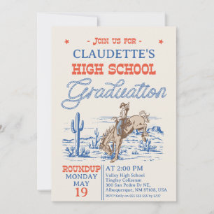 Vintage Blue Western Desert High School Graduation Invitation